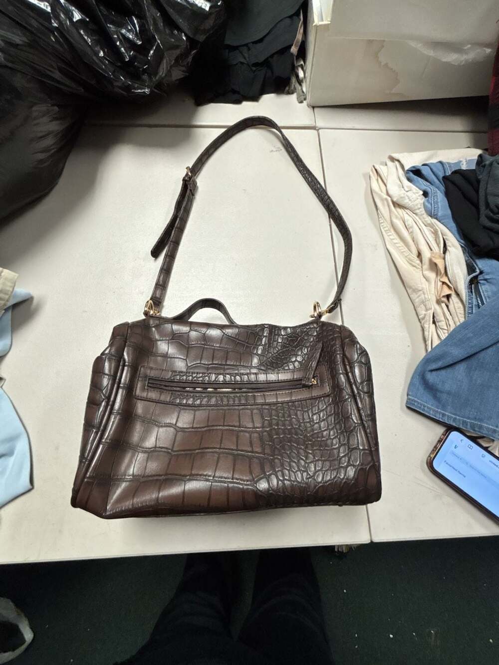 Patricia Nash Brown Crocodile Embossed Leather Handbag